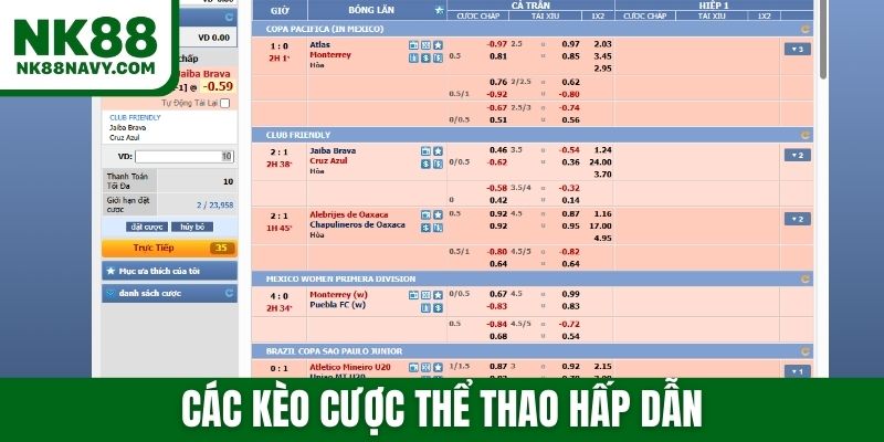 Các kèo cược thể thao hấp dẫn