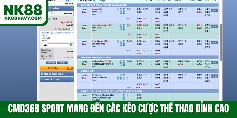 CMD368 Sport mang đến các kèo cược thể thao đỉnh cao