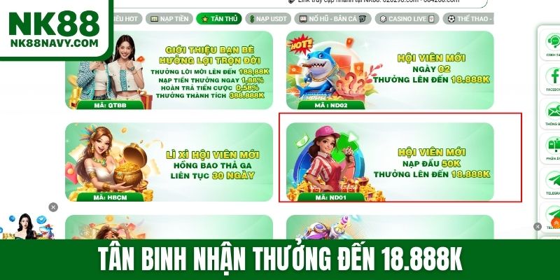 Tân binh nhận thưởng đến 18.888K